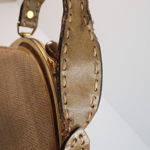 Vintage 60s 70s MAHLER Handmade Leather & Woven Kiss Lock Frame Handbag RARE - Picture 11 of 16